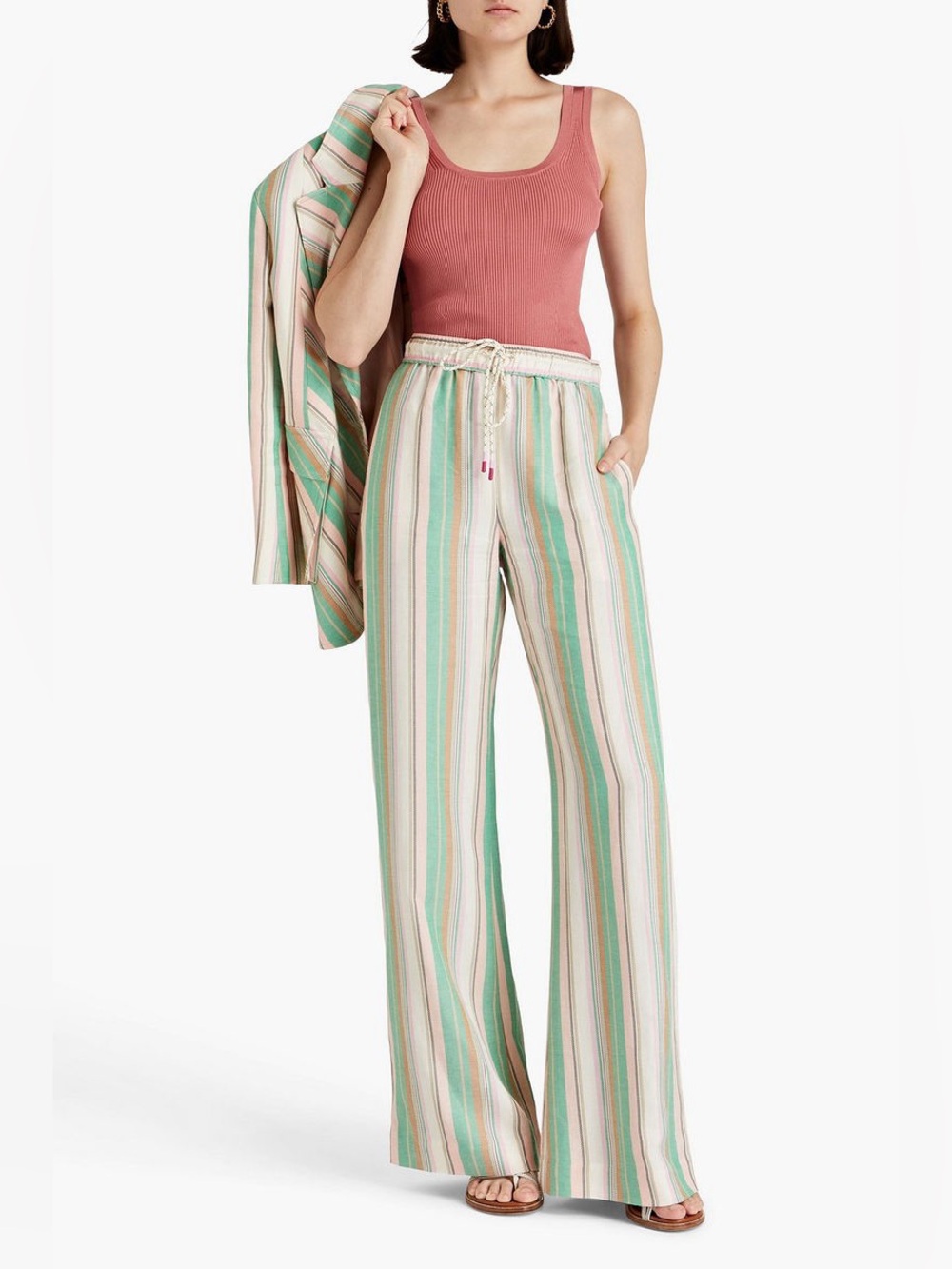 Zimmermann Gathered Striped Twill Wide-Leg Pants